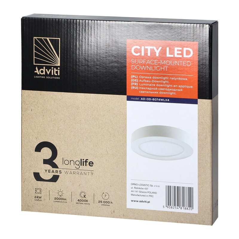 CITY LED 24W, OPRAWA DOWNLIGHT, NATYNKOWA, OKRĄGŁA, 2000LM, 4000K, BIAŁA, WBUDOWANY ZASILACZ LED ORNO CITY LED 24W, OPRAWA DOWNLIGHT, NATYNKOWA, OKRĄGŁA, 2000LM, 4000K, BIAŁA, WBUDOWANY ZASILACZ LED ORNO