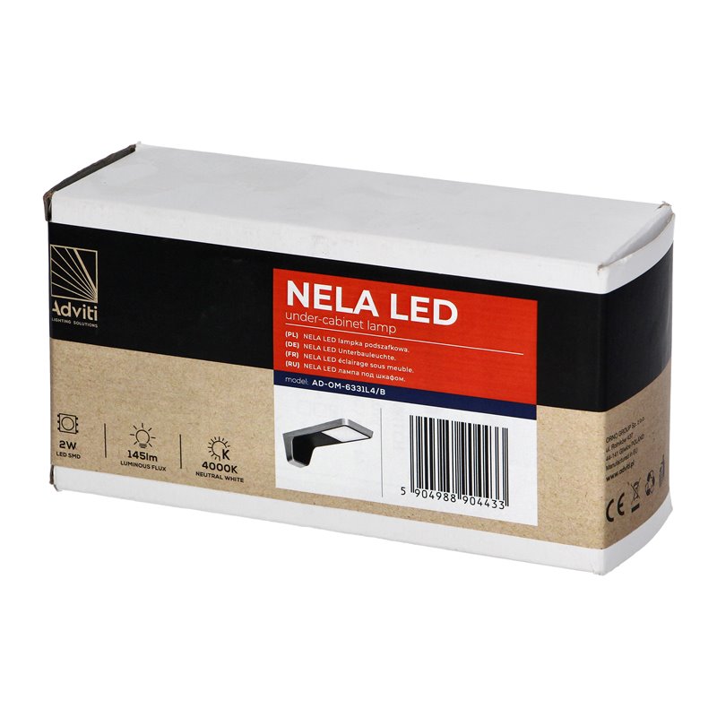 NELA LAMPKA PODSZAFKOWA LED, 2W, 145LM, 4000K, CZARNA ORNO NELA LAMPKA PODSZAFKOWA LED, 2W, 145LM, 4000K, CZARNA ORNO