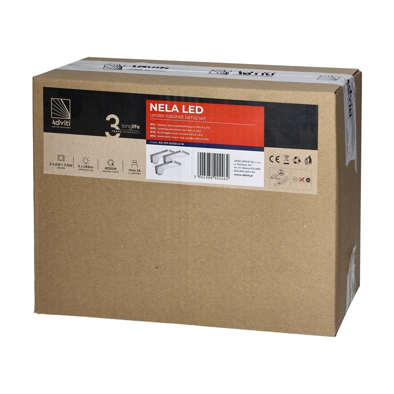 NELA ZESTAW 3 LAMP PODSZAFKOWYCH LED, 2X2W+7,5W, 4000K, Z USB, BIAŁY ORNO NELA ZESTAW 3 LAMP PODSZAFKOWYCH LED, 2X2W+7,5W, 4000K, Z USB, BIAŁY ORNO
