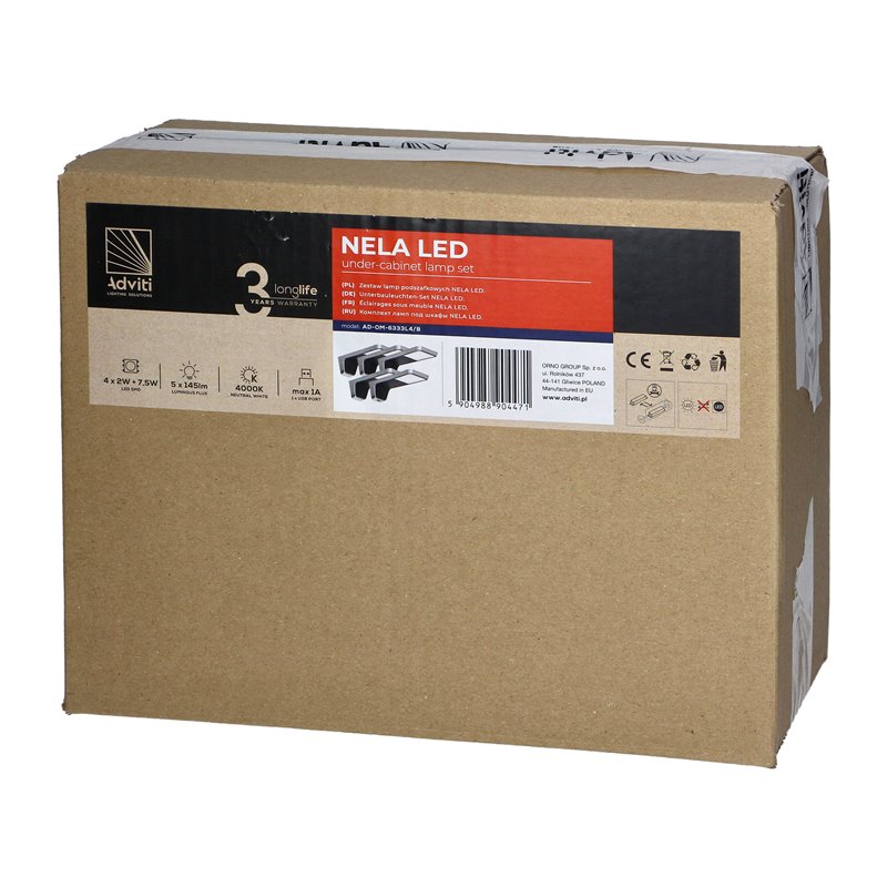 NELA ZESTAW 5 LAMP PODSZAFKOWYCH LED, 4X2W+7,5W, 4000K, Z USB, CZARNY ORNO NELA ZESTAW 5 LAMP PODSZAFKOWYCH LED, 4X2W+7,5W, 4000K, Z USB, CZARNY ORNO