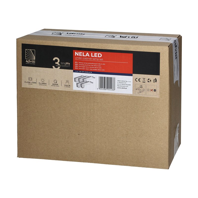 NELA ZESTAW 5 LAMP PODSZAFKOWYCH LED, 4X2W+7,5W, 4000K, Z USB, BIAŁY ORNO NELA ZESTAW 5 LAMP PODSZAFKOWYCH LED, 4X2W+7,5W, 4000K, Z USB, BIAŁY ORNO