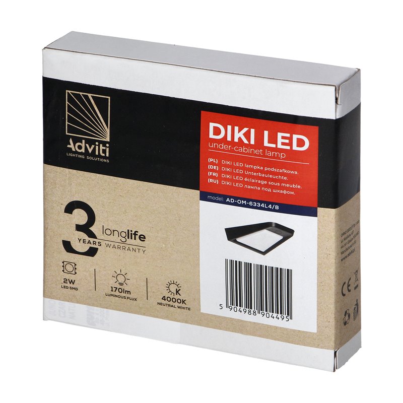 DIKI LAMPKA PODSZAFKOWA LED, 2W, 170LM, 4000K, CZARNA ORNO DIKI LAMPKA PODSZAFKOWA LED, 2W, 170LM, 4000K, CZARNA ORNO