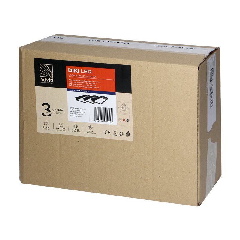 DIKI ZESTAW 3 LAMP PODSZAFKOWYCH LED, 3X2W, 4000K, Z WYŁĄCZNIKIEM BEZDOTYKOWYM, CZARNY ORNO DIKI ZESTAW 3 LAMP PODSZAFKOWYCH LED, 3X2W, 4000K, Z WYŁĄCZNIKIEM BEZDOTYKOWYM, CZARNY ORNO