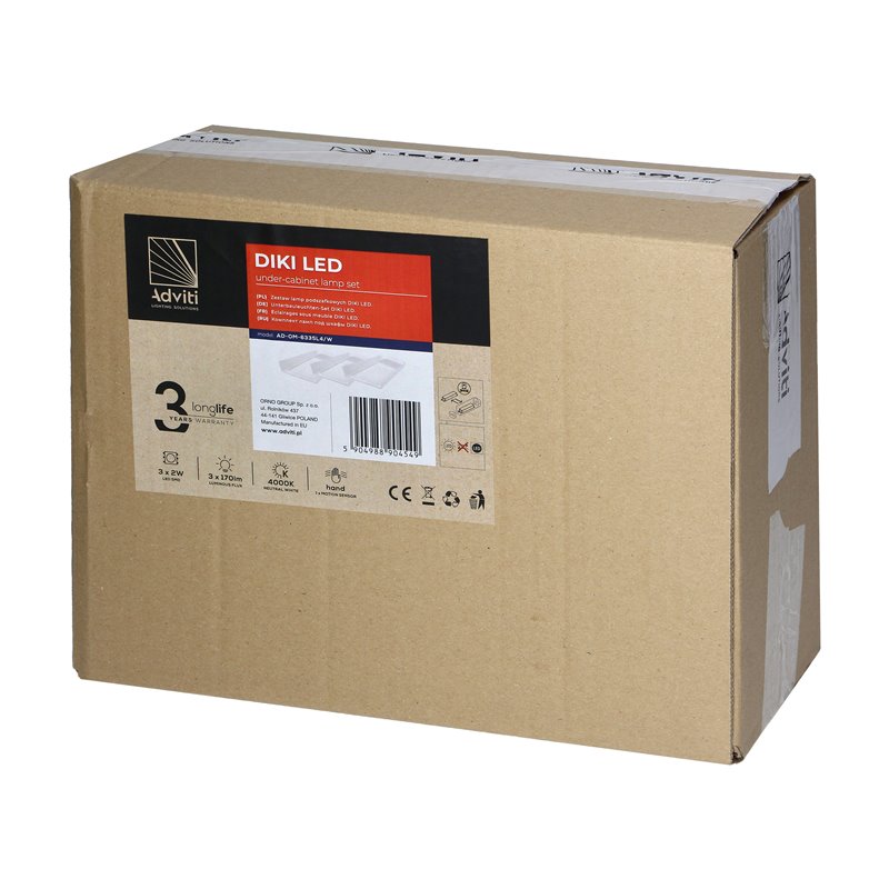 DIKI ZESTAW 3 LAMP PODSZAFKOWYCH LED, 3X2W, 4000K, Z WYŁĄCZNIKIEM BEZDOTYKOWYM, BIAŁY ORNO DIKI ZESTAW 3 LAMP PODSZAFKOWYCH LED, 3X2W, 4000K, Z WYŁĄCZNIKIEM BEZDOTYKOWYM, BIAŁY ORNO