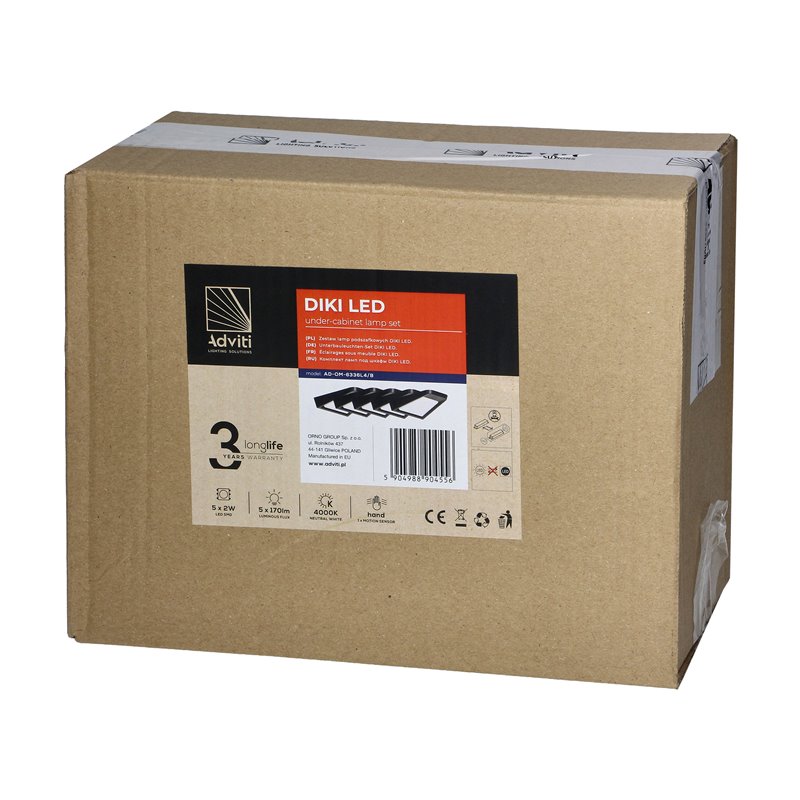 DIKI ZESTAW 5 LAMP PODSZAFKOWYCH LED, 5X2W, 4000K, Z WYŁĄCZNIKIEM BEZDOTYKOWYM, CZARNY ORNO DIKI ZESTAW 5 LAMP PODSZAFKOWYCH LED, 5X2W, 4000K, Z WYŁĄCZNIKIEM BEZDOTYKOWYM, CZARNY ORNO
