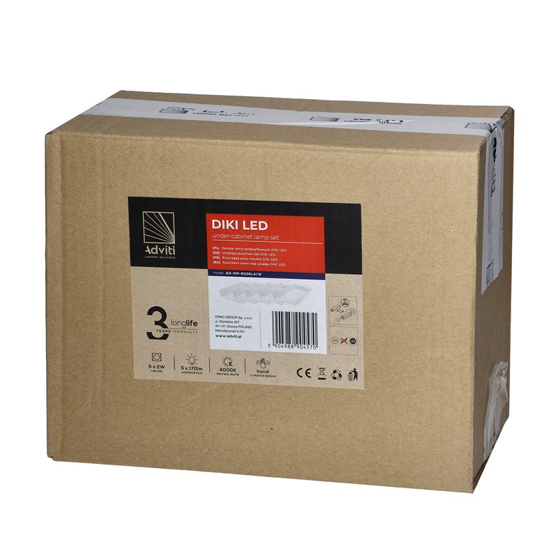 DIKI ZESTAW 5 LAMP PODSZAFKOWYCH LED, 5X2W, 4000K, Z WYŁĄCZNIKIEM BEZDOTYKOWYM, BIAŁY ORNO DIKI ZESTAW 5 LAMP PODSZAFKOWYCH LED, 5X2W, 4000K, Z WYŁĄCZNIKIEM BEZDOTYKOWYM, BIAŁY ORNO