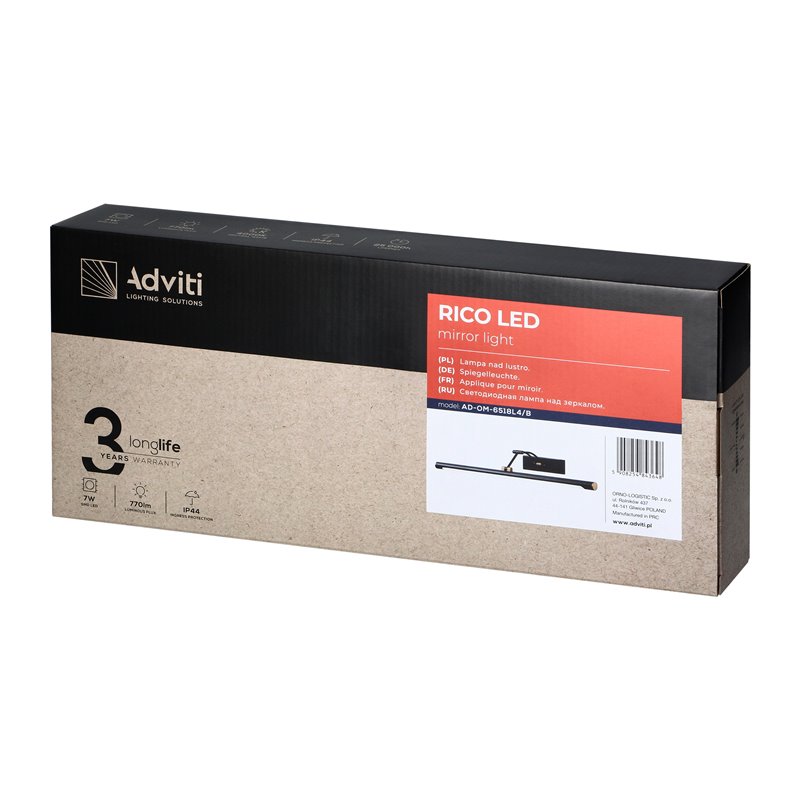 RICO LED 7W, LAMPA NAD LUSTRO, 770LM, 4000K, IP44, DŁ. 40 CM, CZARNA ORNO RICO LED 7W, LAMPA NAD LUSTRO, 770LM, 4000K, IP44, DŁ. 40 CM, CZARNA ORNO