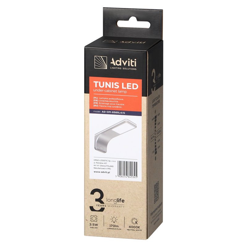 TUNIS LAMPKA PODSZAFKOWA 3,5W, 170LM, 4000K, ZE ŚCIEMNIACZEM DOTYKOWYM, SZARA ORNO TUNIS LAMPKA PODSZAFKOWA 3,5W, 170LM, 4000K, ZE ŚCIEMNIACZEM DOTYKOWYM, SZARA ORNO