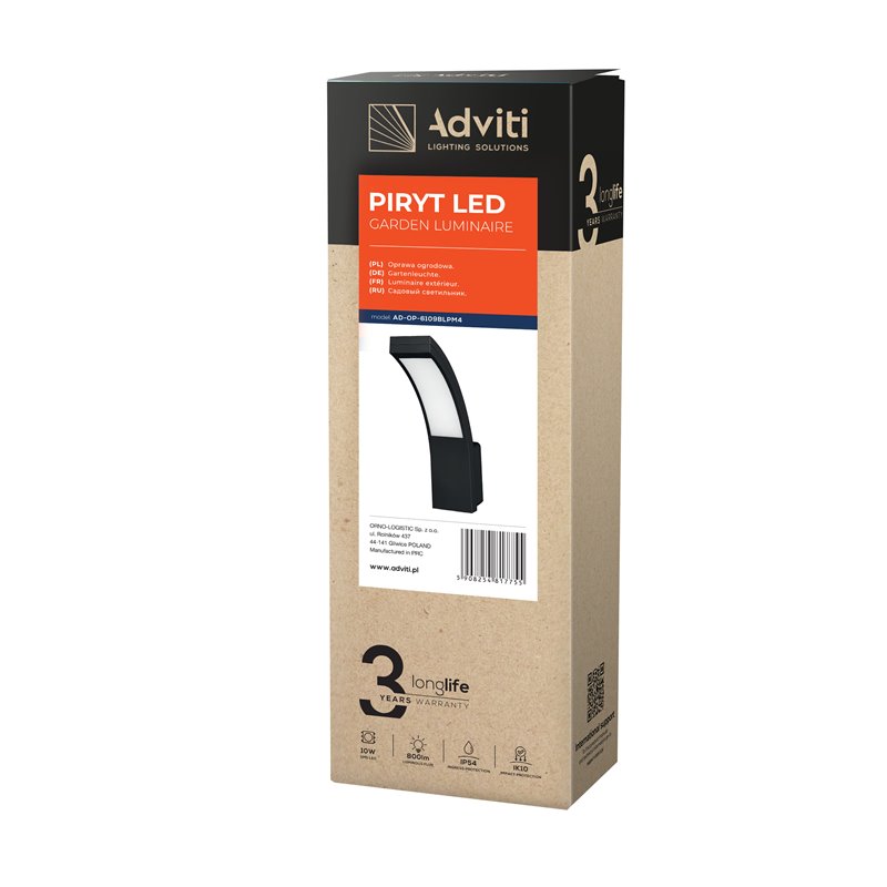 PIRYT LED 10W, OPRAWA OGRODOWA 800LM, IP54, 4000K, CZARNA ORNO PIRYT LED 10W, OPRAWA OGRODOWA 800LM, IP54, 4000K, CZARNA ORNO