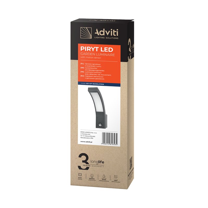 PIRYT LED 10W, OPRAWA OGRODOWA Z CZUJNIKIEM RUCHU 140ST, 800LM, IP54, 4000K, SZARA ORNO PIRYT LED 10W, OPRAWA OGRODOWA Z CZUJNIKIEM RUCHU 140ST, 800LM, IP54, 4000K, SZARA ORNO