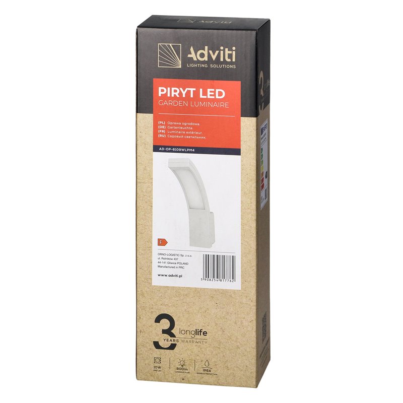 PIRYT LED 10W, OPRAWA OGRODOWA 800LM, IP54, 4000K, BIAŁA ORNO PIRYT LED 10W, OPRAWA OGRODOWA 800LM, IP54, 4000K, BIAŁA ORNO