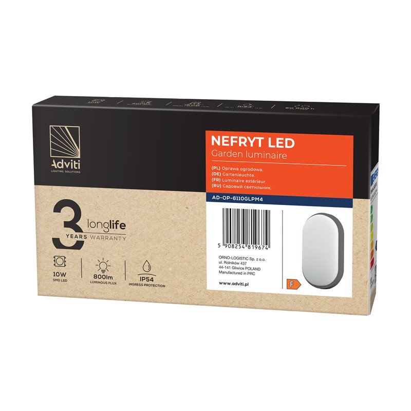 NEFRYT LED 10W, OPRAWA OGRODOWA, 800LM, IP54, 4000K, SZARA ORNO NEFRYT LED 10W, OPRAWA OGRODOWA, 800LM, IP54, 4000K, SZARA ORNO