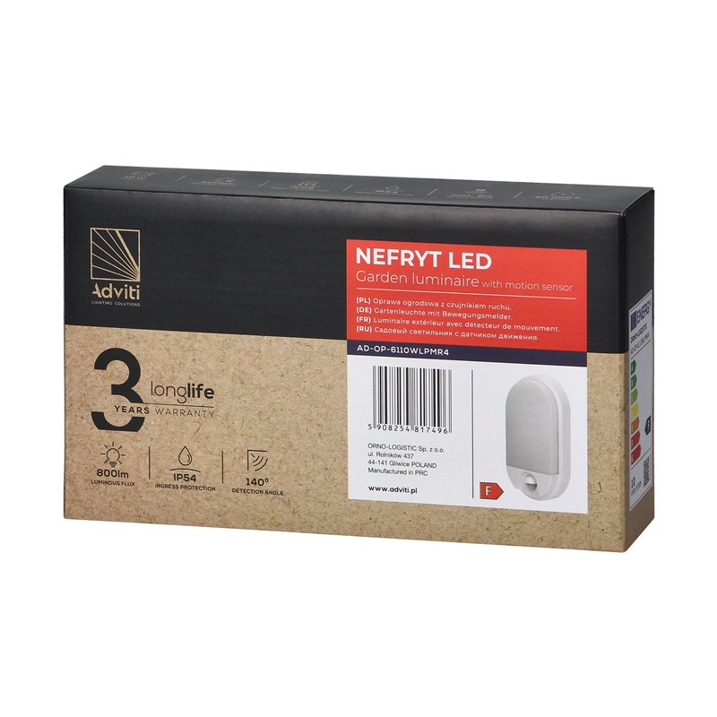 NEFRYT LED 10W, OPRAWA OGRODOWA Z CZUJNIKIEM RUCHU 140ST, 800LM, IP54, 4000K, BIAŁA ORNO NEFRYT LED 10W, OPRAWA OGRODOWA Z CZUJNIKIEM RUCHU 140ST, 800LM, IP54, 4000K, BIAŁA ORNO