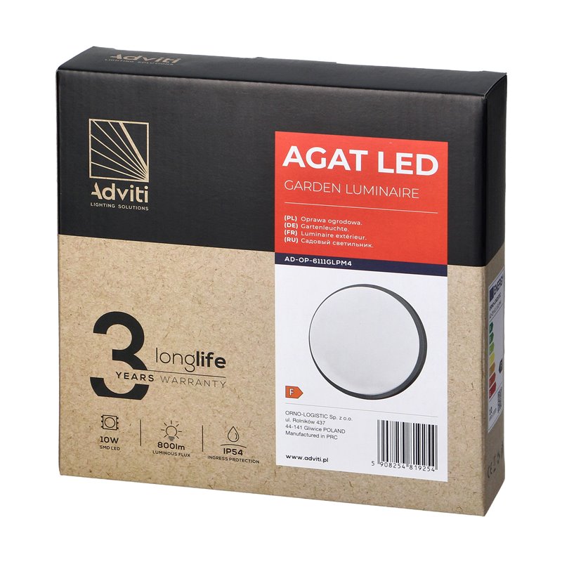AGAT LED 10W, OPRAWA OGRODOWA, 800LM, IP54, 4000K, SZARA ORNO AGAT LED 10W, OPRAWA OGRODOWA, 800LM, IP54, 4000K, SZARA ORNO