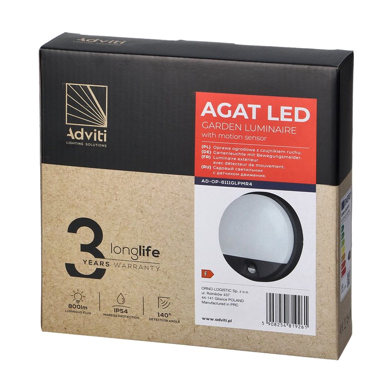 AGAT LED 10W, OPRAWA OGRODOWA Z CZUJNIKIEM RUCHU 140ST, 800LM, IP54, 4000K, SZARA ORNO AGAT LED 10W, OPRAWA OGRODOWA Z CZUJNIKIEM RUCHU 140ST, 800LM, IP54, 4000K, SZARA ORNO