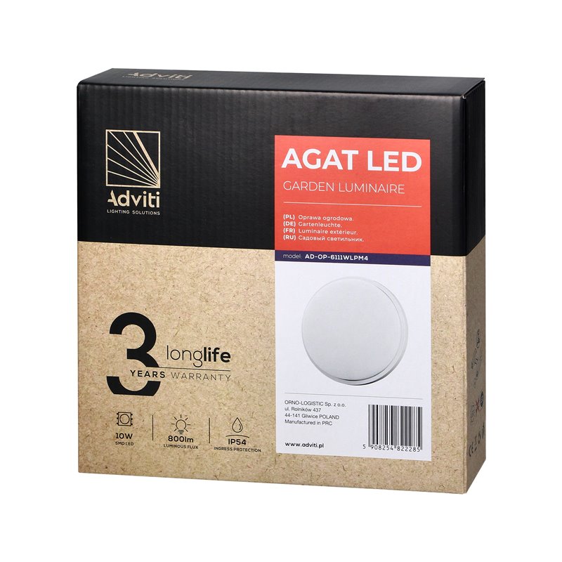 AGAT LED 10W, OPRAWA OGRODOWA, 800LM, IP54, 4000K, BIAŁA ORNO AGAT LED 10W, OPRAWA OGRODOWA, 800LM, IP54, 4000K, BIAŁA ORNO
