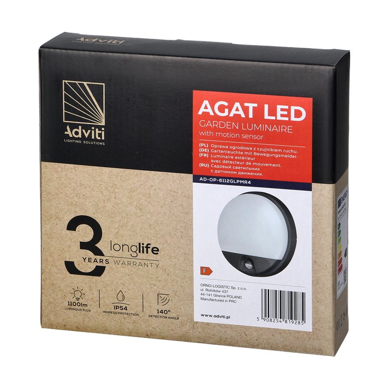 AGAT LED 15W, OPRAWA OGRODOWA Z CZUJNIKIEM RUCHU, 140ST, 1100LM, IP54, 4000K, SZARA ORNO AGAT LED 15W, OPRAWA OGRODOWA Z CZUJNIKIEM RUCHU, 140ST, 1100LM, IP54, 4000K, SZARA ORNO