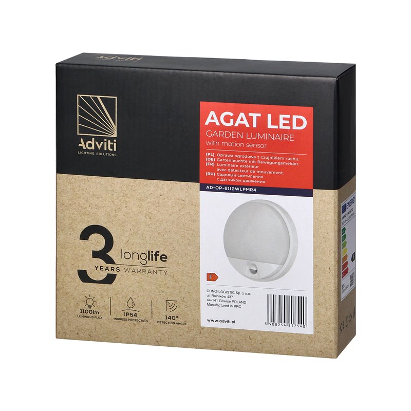 AGAT LED 15W, OPRAWA OGRODOWA Z CZUJNIKIEM RUCHU 140ST, 1100LM, IP54, 4000K, BIAŁA ORNO AGAT LED 15W, OPRAWA OGRODOWA Z CZUJNIKIEM RUCHU 140ST, 1100LM, IP54, 4000K, BIAŁA ORNO