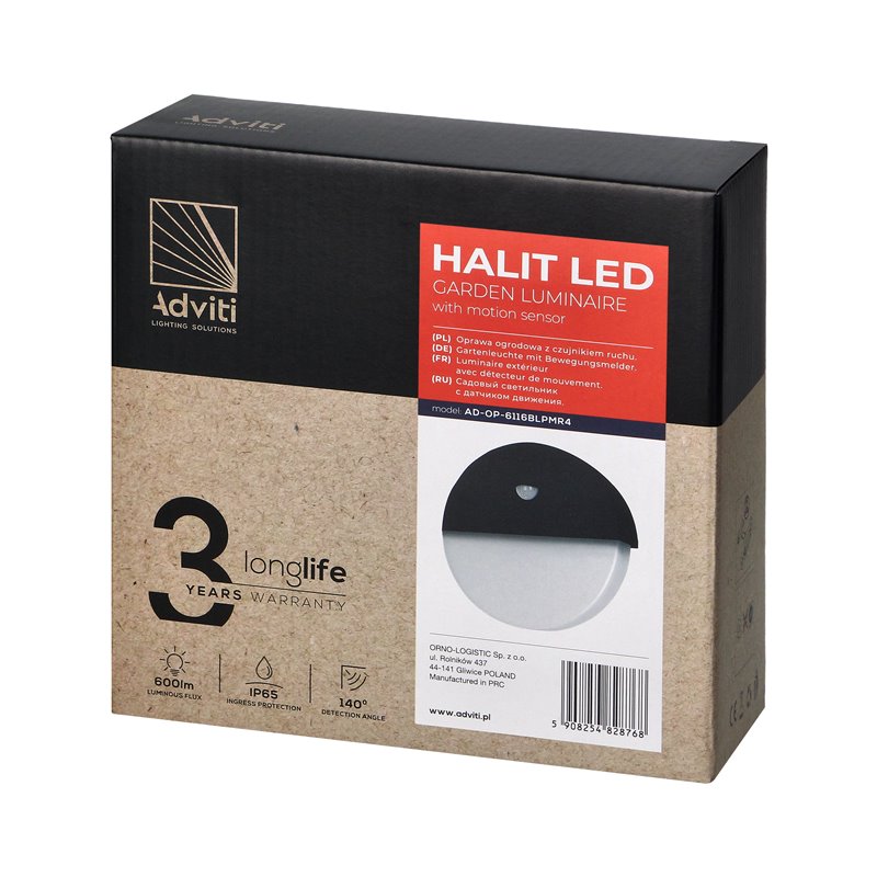 HALIT LED 10W, OPRAWA OGRODOWA Z CZUJNIKIEM RUCHU 140ST, 600LM, IP65, 4000K, IK10, CZARNA ORNO HALIT LED 10W, OPRAWA OGRODOWA Z CZUJNIKIEM RUCHU 140ST, 600LM, IP65, 4000K, IK10, CZARNA ORNO