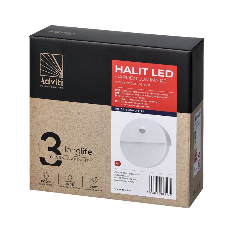 HALIT LED 10W, OPRAWA OGRODOWA Z CZUJNIKIEM RUCHU 140ST, 600LM, IP65, 4000K, IK10, BIAŁA ORNO HALIT LED 10W, OPRAWA OGRODOWA Z CZUJNIKIEM RUCHU 140ST, 600LM, IP65, 4000K, IK10, BIAŁA ORNO
