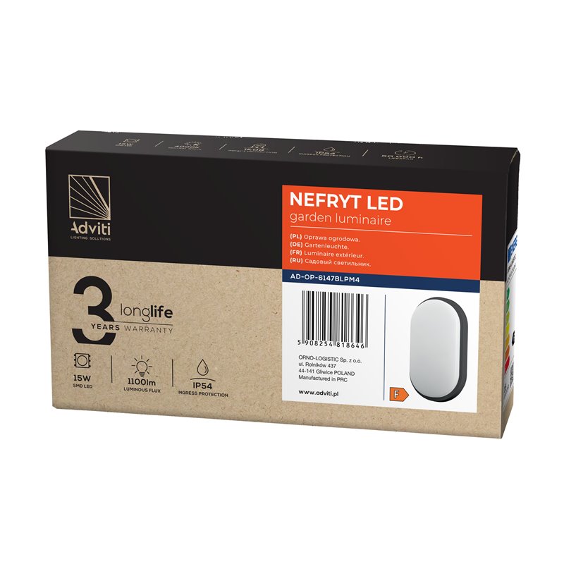 NEFRYT LED 15W, OPRAWA OGRODOWA, 1100LM, IP54, 4000K, CZARNA ORNO NEFRYT LED 15W, OPRAWA OGRODOWA, 1100LM, IP54, 4000K, CZARNA ORNO