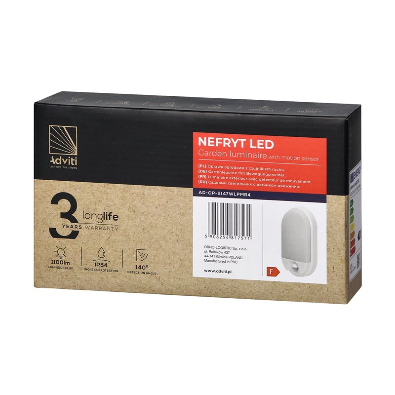 NEFRYT LED 15W, OPRAWA OGRODOWA Z CZUJNIKIEM RUCHU, 1100LM, IP54, 4000K, BIAŁA ORNO NEFRYT LED 15W, OPRAWA OGRODOWA Z CZUJNIKIEM RUCHU, 1100LM, IP54, 4000K, BIAŁA ORNO