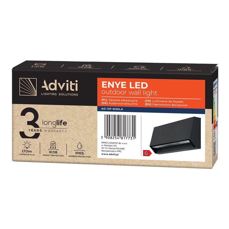 ENYE LED 3W, OPRAWA ELEWACYJNA, 170LM, IP65, 4000K, ORNO ENYE LED 3W, OPRAWA ELEWACYJNA, 170LM, IP65, 4000K, ORNO