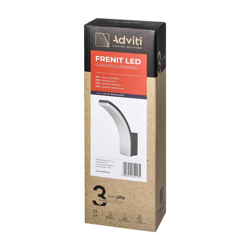 FRENIT LED 20W, OPRAWA OGRODOWA, 2000LM, IP65, 4000K, SZARA ORNO FRENIT LED 20W, OPRAWA OGRODOWA, 2000LM, IP65, 4000K, SZARA ORNO