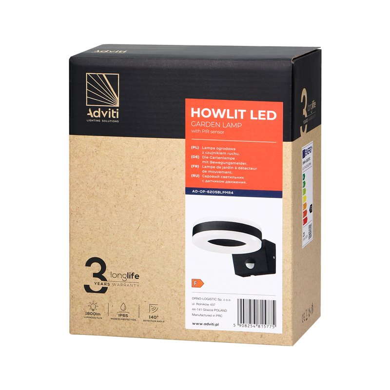 HOWLIT LED 20W, OPRAWA OGRODOWA Z CZUJNIKIEM RUCHU, 1800LM, IP65, 4000K, CZARNA ORNO HOWLIT LED 20W, OPRAWA OGRODOWA Z CZUJNIKIEM RUCHU, 1800LM, IP65, 4000K, CZARNA ORNO