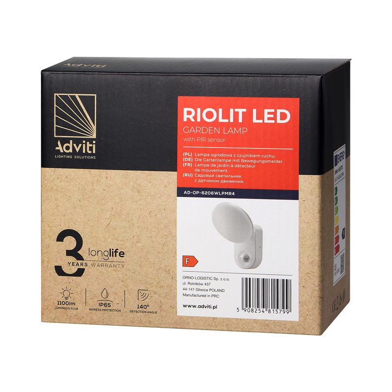 RIOLIT LED 15W, OPRAWA OGRODOWA Z CZUJNIKIEM RUCHU, 1100LM, IP65, 4000K, BIAŁA ORNO RIOLIT LED 15W, OPRAWA OGRODOWA Z CZUJNIKIEM RUCHU, 1100LM, IP65, 4000K, BIAŁA ORNO