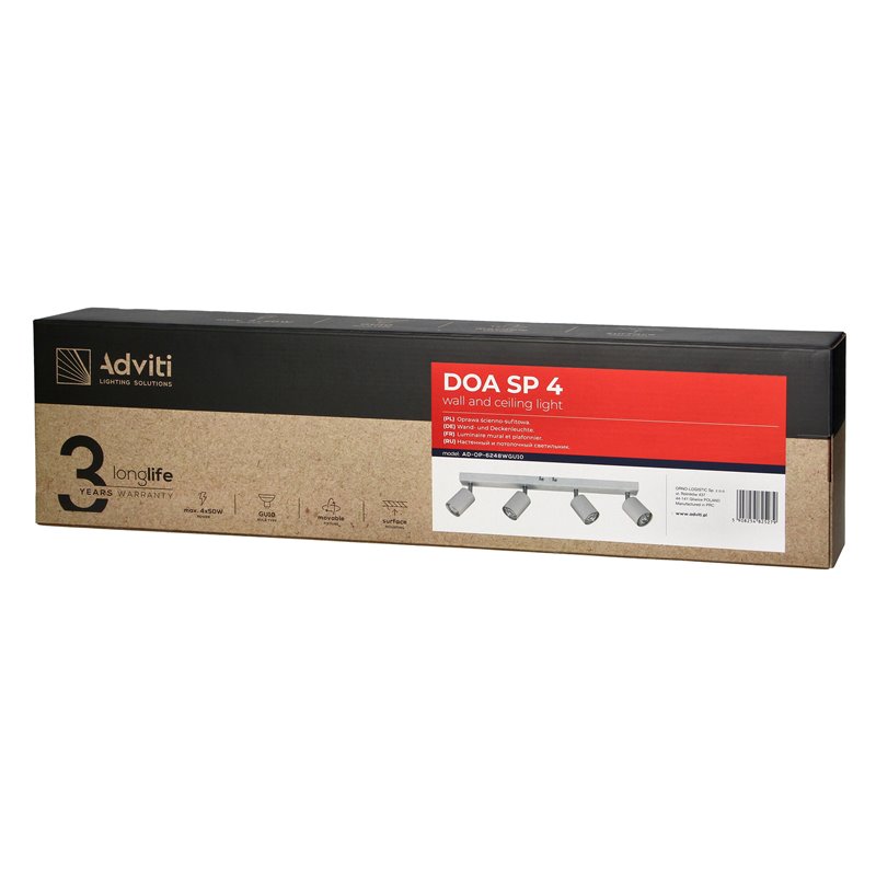 DOA OPRAWA ŚCIENNO-SUFITOWA, MOC MAX. 4X50W, GU10, IP20, BIAŁA ORNO DOA OPRAWA ŚCIENNO-SUFITOWA, MOC MAX. 4X50W, GU10, IP20, BIAŁA ORNO