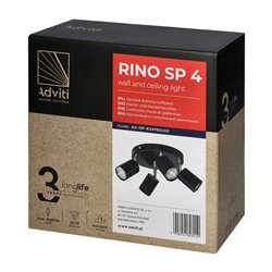 RINO SP 4, OPRAWA ŚCIENNO-SUFITOWA, GU10 MAX. 4X50W, IP20, CZARNA ORNO RINO SP 4, OPRAWA ŚCIENNO-SUFITOWA, GU10 MAX. 4X50W, IP20, CZARNA ORNO
