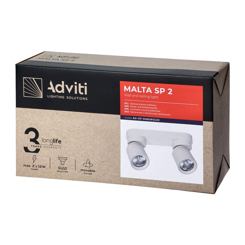 MALTA SP 2, OPRAWA ŚCIENNO-SUFITOWA, GU10 MAX. 2X12W, IP20, CZARNA ORNO MALTA SP 2, OPRAWA ŚCIENNO-SUFITOWA, GU10 MAX. 2X12W, IP20, CZARNA ORNO