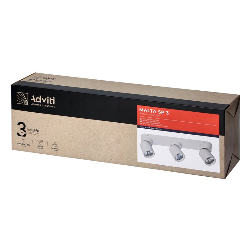 MALTA SP 3, OPRAWA ŚCIENNO-SUFITOWA, GU10 MAX. 3X12W, IP20, BIAŁA ORNO MALTA SP 3, OPRAWA ŚCIENNO-SUFITOWA, GU10 MAX. 3X12W, IP20, BIAŁA ORNO