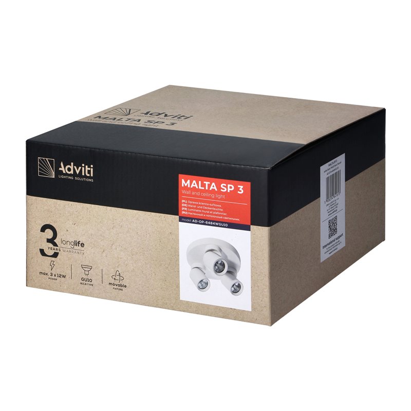 MALTA SP 3, OPRAWA ŚCIENNO-SUFITOWA, GU10 MAX. 3X12W, IP20, BIAŁA, OKRĄGŁA PODSTAWA ORNO MALTA SP 3, OPRAWA ŚCIENNO-SUFITOWA, GU10 MAX. 3X12W, IP20, BIAŁA, OKRĄGŁA PODSTAWA ORNO