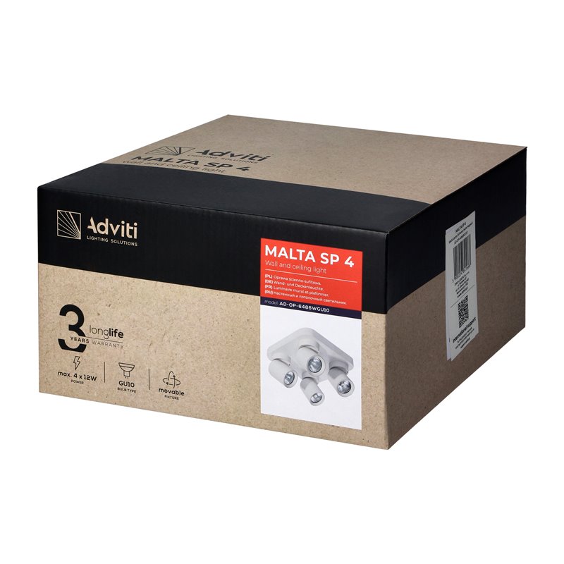 MALTA SP 4, OPRAWA ŚCIENNO-SUFITOWA, GU10 MAX. 4X12W, IP20, CZARNA, KWADRATOWA PODSTAWA ORNO MALTA SP 4, OPRAWA ŚCIENNO-SUFITOWA, GU10 MAX. 4X12W, IP20, CZARNA, KWADRATOWA PODSTAWA ORNO