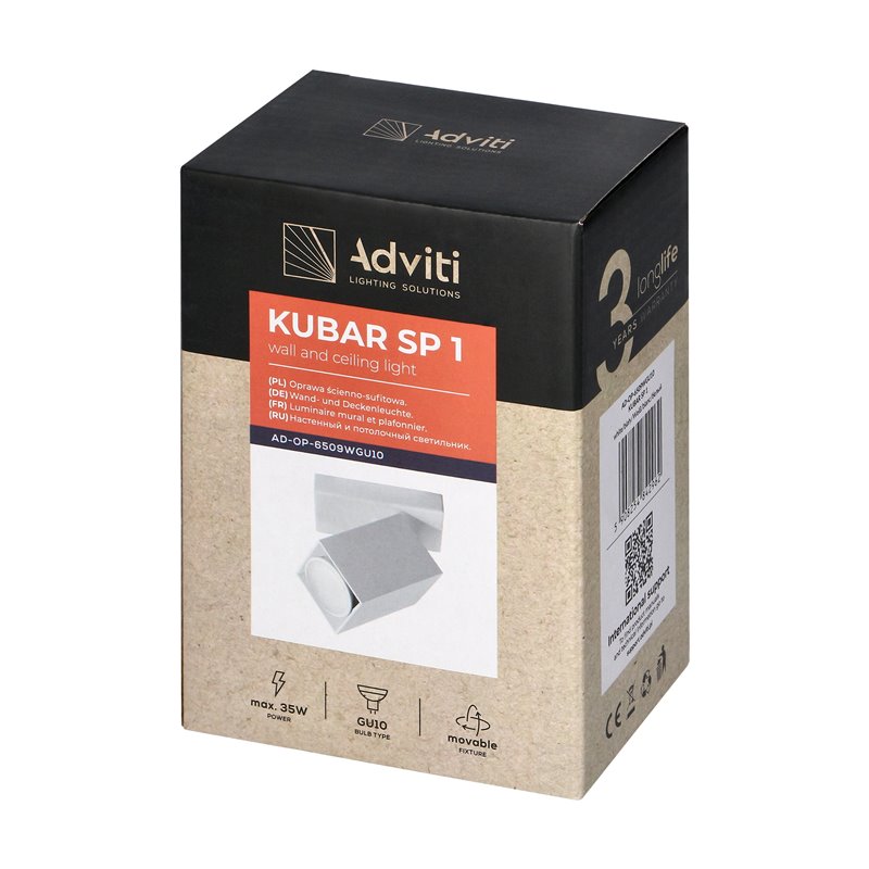 KUBAR SP 1, OPRAWA ŚCIENNO-SUFITOWA, GU10, IP20, BIAŁA ORNO KUBAR SP 1, OPRAWA ŚCIENNO-SUFITOWA, GU10, IP20, BIAŁA ORNO