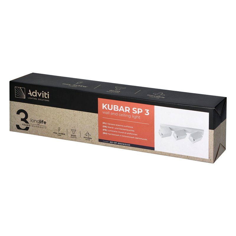 KUBAR SP 3, OPRAWA ŚCIENNO-SUFITOWA, 3XGU10, IP20, BIAŁA ORNO KUBAR SP 3, OPRAWA ŚCIENNO-SUFITOWA, 3XGU10, IP20, BIAŁA ORNO