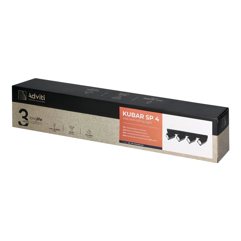 KUBAR SP 4, OPRAWA ŚCIENNO-SUFITOWA, 4XGU10, IP20, CZARNA ORNO KUBAR SP 4, OPRAWA ŚCIENNO-SUFITOWA, 4XGU10, IP20, CZARNA ORNO