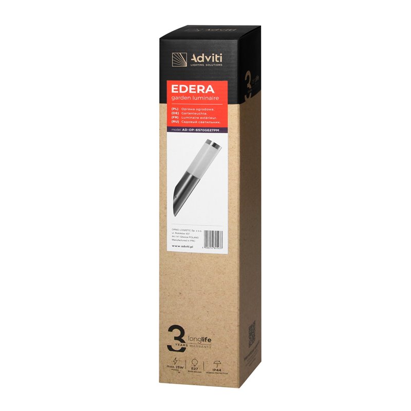 EDERA OPRAWA OGRODOWA, E27, MAX. 15W, IP44, SKOS, STAL NIERDZEWNA ORNO EDERA OPRAWA OGRODOWA, E27, MAX. 15W, IP44, SKOS, STAL NIERDZEWNA ORNO