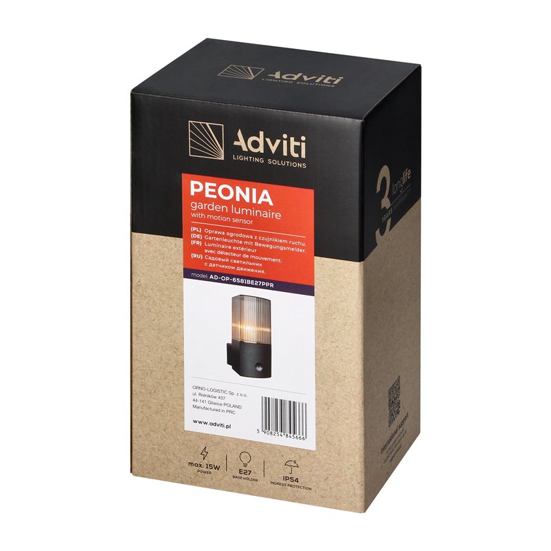 PEONIA OPRAWA OGRODOWA Z CZUJNIKIEM RUCHU, E27, MAX. 15W, IP54, CZARNA ORNO PEONIA OPRAWA OGRODOWA Z CZUJNIKIEM RUCHU, E27, MAX. 15W, IP54, CZARNA ORNO
