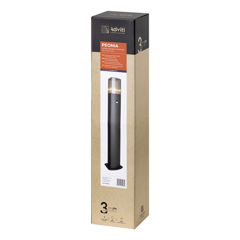 PEONIA OPRAWA OGRODOWA SŁUPEK Z CZUJNIKIEM RUCHU, E27, MAX. 15W, IP54, 75 CM, CZARNA ORNO PEONIA OPRAWA OGRODOWA SŁUPEK Z CZUJNIKIEM RUCHU, E27, MAX. 15W, IP54, 75 CM, CZARNA ORNO