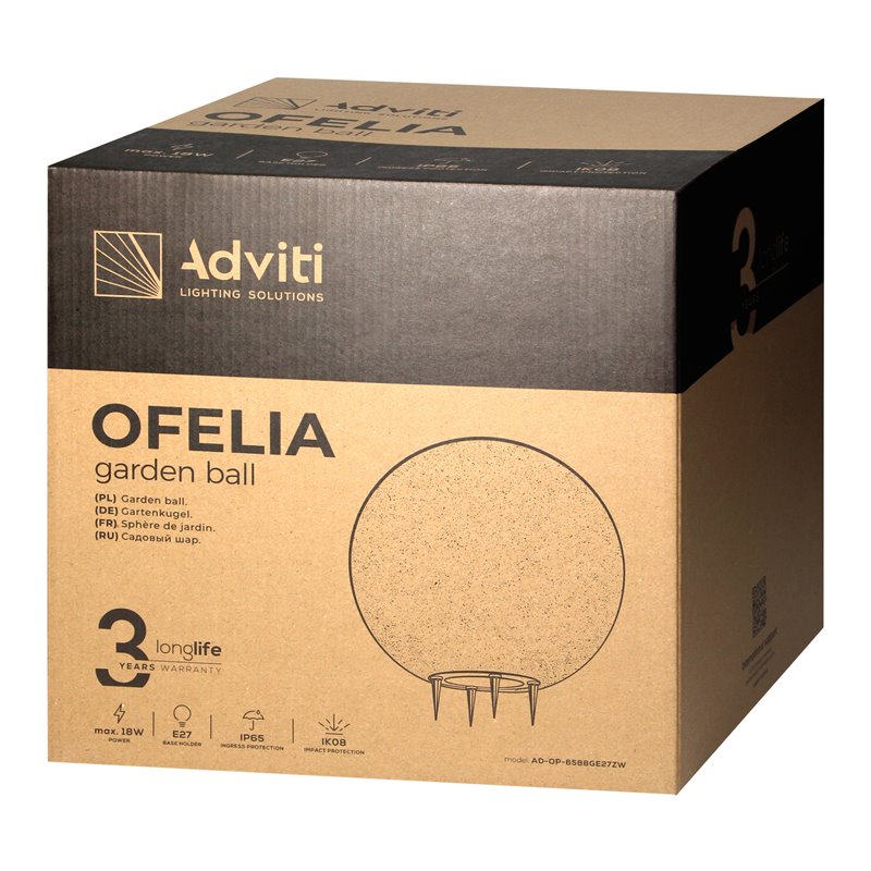 OFELIA OPRAWA OGRODOWA KULA, E27, MAX. 18W, IP65, KAMIEŃ, ?380 ORNO OFELIA OPRAWA OGRODOWA KULA, E27, MAX. 18W, IP65, KAMIEŃ, ?380 ORNO