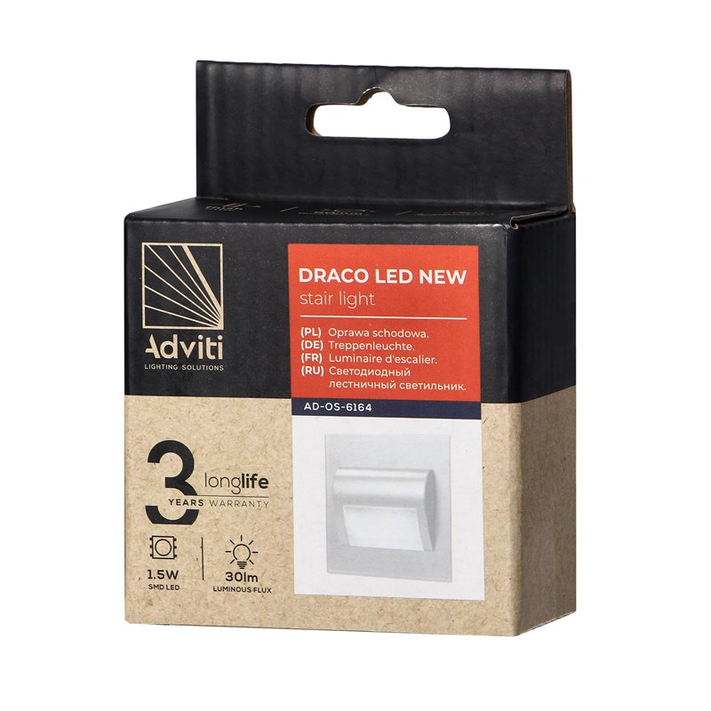 DRACO LED NEW 1,5W, OPRAWA SCHODOWA PODTYNKOWA, 12VDC, 30LM, 3000K, BIAŁA, INNOWACYJNY SPOSÓB MONTAŻU ORNO DRACO LED NEW 1,5W, OPRAWA SCHODOWA PODTYNKOWA, 12VDC, 30LM, 3000K, BIAŁA, INNOWACYJNY SPOSÓB MONTAŻU ORNO