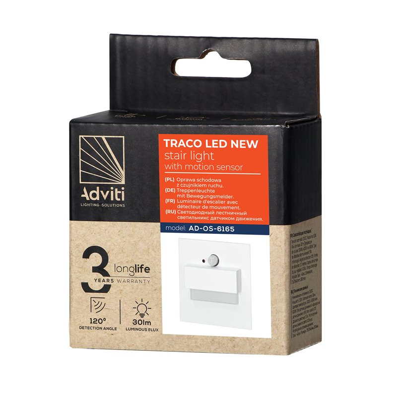 TRACO LED 1,5W, OPRAWA SCHODOWA PODTYNKOWA, 12VDC, 30LM, 4000K, BIAŁA, CZUJNIK RUCHU I ZMIERZCHU ORNO TRACO LED 1,5W, OPRAWA SCHODOWA PODTYNKOWA, 12VDC, 30LM, 4000K, BIAŁA, CZUJNIK RUCHU I ZMIERZCHU ORNO