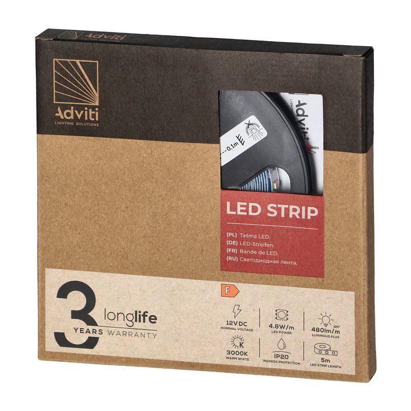 TAŚMA LED 12V, 2835, 60L/M, 500LM/M, 4,8W/M, IP20, 3000K, 5M ORNO TAŚMA LED 12V, 2835, 60L/M, 500LM/M, 4,8W/M, IP20, 3000K, 5M ORNO