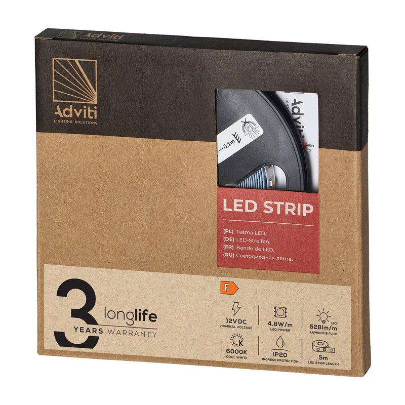 TAŚMA LED 12V, 2835, 60L/M, 500LM/M, 4,8W/M, IP20, 6000K, 5M ORNO TAŚMA LED 12V, 2835, 60L/M, 500LM/M, 4,8W/M, IP20, 6000K, 5M ORNO