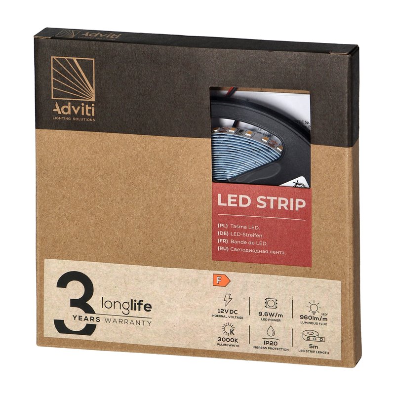 TAŚMA LED 12V, 2835, 120L/M, 1000LM/M, 9,6W/M, IP20, 3000K, 5M ORNO TAŚMA LED 12V, 2835, 120L/M, 1000LM/M, 9,6W/M, IP20, 3000K, 5M ORNO