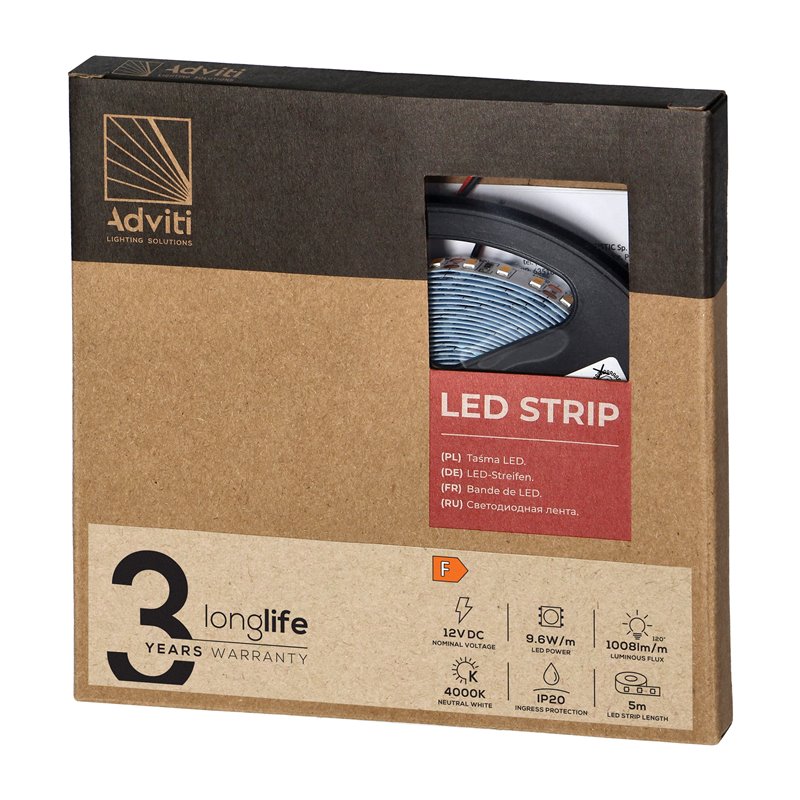 TAŚMA LED 12V, 2835, 120L/M, 1000LM/M, 9,6W/M, IP20, 4000K, 5M ORNO TAŚMA LED 12V, 2835, 120L/M, 1000LM/M, 9,6W/M, IP20, 4000K, 5M ORNO