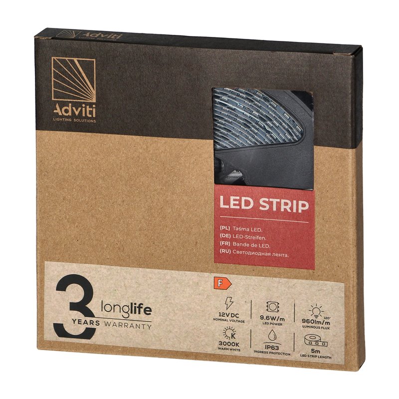 TAŚMA LED 12V, 2835, 120L/M, 760LM/M, 9,6W/M, IP63, 3000K, 5M ORNO TAŚMA LED 12V, 2835, 120L/M, 760LM/M, 9,6W/M, IP63, 3000K, 5M ORNO